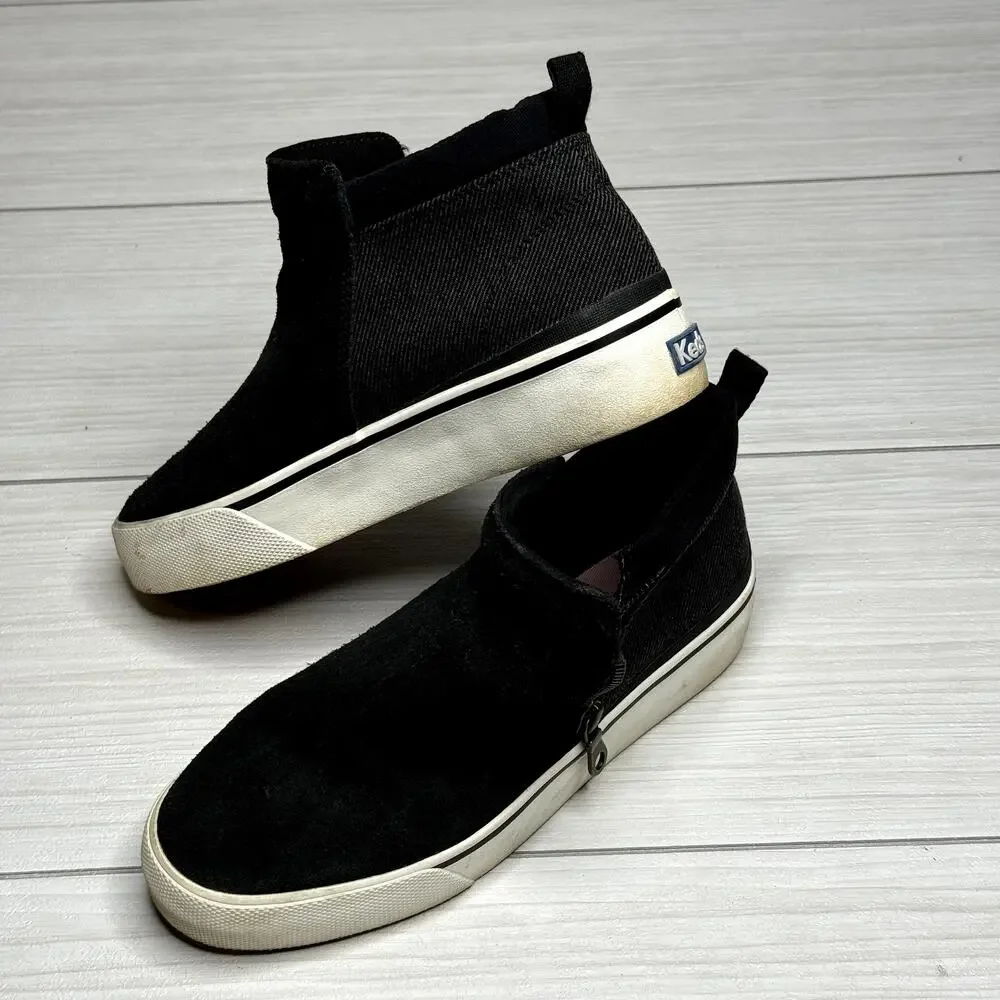 Keds Black Suede &‎ Twill Zip Up Ankle Platform Sneakers Casual Shoes Sneakers 7